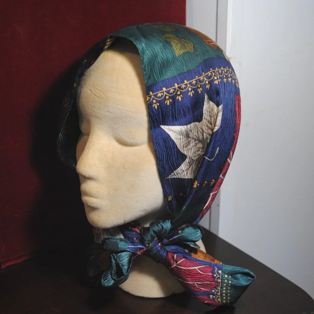 Vintage Liz Clairborne Autumn Leaves Satin Long Skinny Scarf